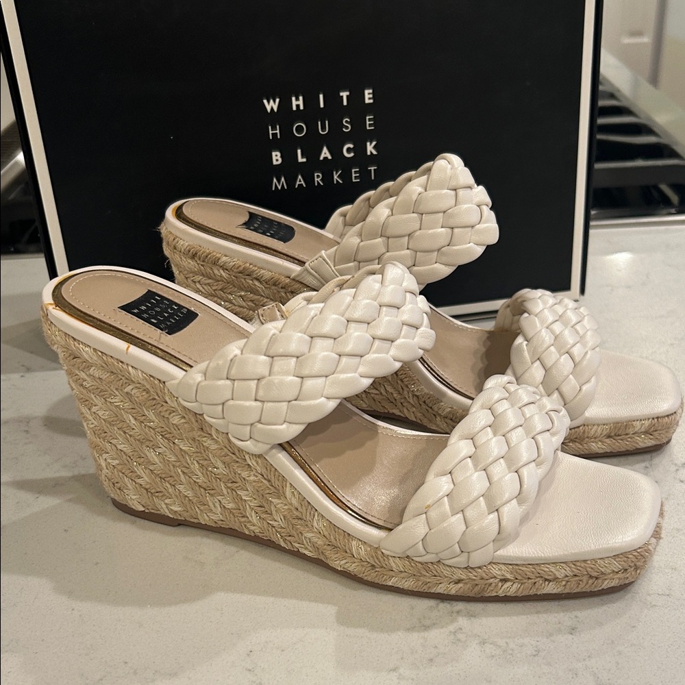 White House Black Market Ivory Braided Wedges